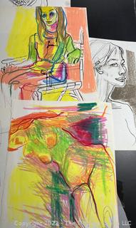 Group of Artist Drawn Sketchbook Pages, Unsigned.  13 1/2" x 11"