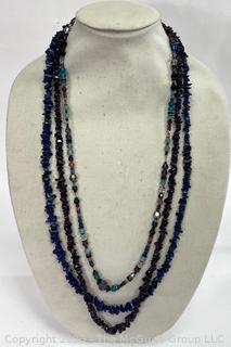 Three (3) Semi Precious Gem Stone Necklaces Including Lapis, Amethyst and Mixed