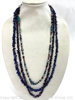 Three (3) Semi Precious Gem Stone Necklaces Including Lapis, Amethyst and Mixed