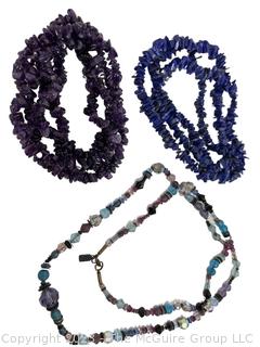 Three (3) Semi Precious Gem Stone Necklaces Including Lapis, Amethyst and Mixed