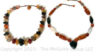 Two (2) Mixed Agate Stone Bead Necklaces