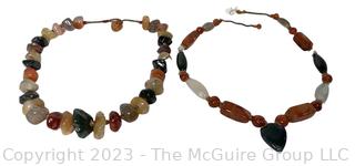 Two (2) Mixed Agate Stone Bead Necklaces