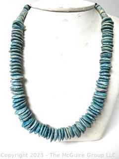 Hand Cut Saucer Bead Turquoise Necklace.