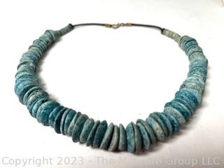 Hand Cut Saucer Bead Turquoise Necklace.