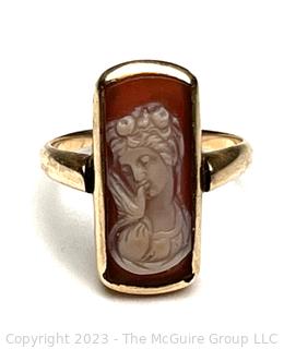 Art Nouveau 14K Yellow Gold Rectangular Cameo Ring