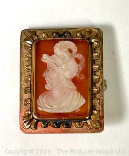 Vintage Male Soldier Shell Cameo Brooch and Pendant in 10k Gold Surround