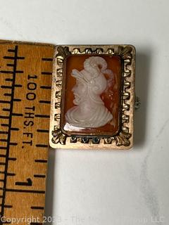 Vintage Male Soldier Shell Cameo Brooch and Pendant in 10k Gold Surround