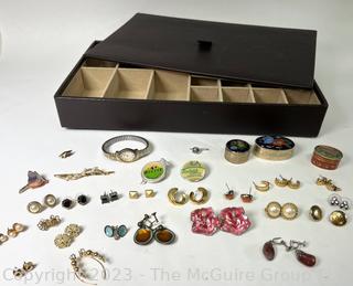 Group of Pierced Costume Jewelry Earrings in Box