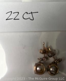 Antique 14K Yellow Gold with Natural Pearl Pierced Dangle Earrings.  4.9 grams total weight