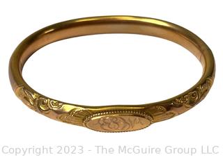 Antique Victorian Gold-Filled Hinged Bangle Bracelet Engraved with the Initial E.  