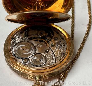 Elgin Ladies 25 Year Gold Filled Full Hunter Pocket Watch Pendant on Rope Chain With Slide Adjustment.