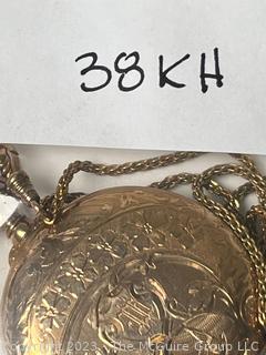 Elgin Ladies 25 Year Gold Filled Full Hunter Pocket Watch Pendant on Rope Chain With Slide Adjustment.