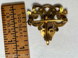 Antique Art Nouveau Gold Filled Brooch or Pendant with Engraved Initial E. 1" long.