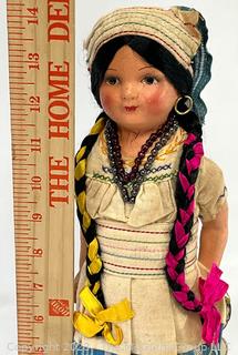 Antique 1930s Composition Souvenir Travel Doll Dressed in Ethnic Costumes - Mexico. 