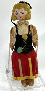 Antique 1930s Cloth Souvenir Travel Doll Dressed in Ethnic Costumes - Eastern European. 