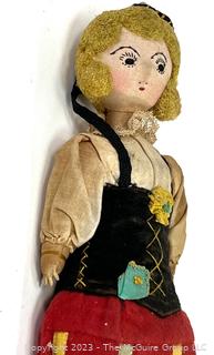 Antique 1930s Cloth Souvenir Travel Doll Dressed in Ethnic Costumes - Eastern European. 