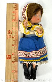 Antique 1930s Composition Souvenir Travel Doll Dressed in Ethnic Costumes. 