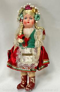 Antique 1930s Composition Souvenir Travel Doll Dressed in Ethnic Costumes -European. (was 0026CM)