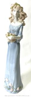 Porcelain Ceramic Lady with Flowers Figurine. 13" tall