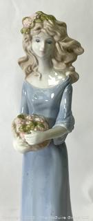 Porcelain Ceramic Lady with Flowers Figurine. 13" tall