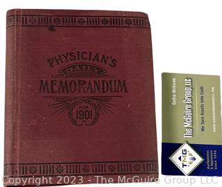 Antique Physicians Daily Memorandum Book 1901 With Writing