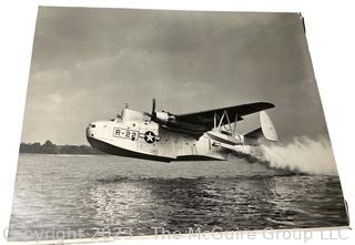 Large Format Black & White Double Sided Photograph of R-22 Sea Plane Landing and CGC-451 Boat.    18" x 21"