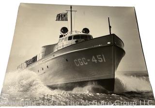 Large Format Black & White Double Sided Photograph of R-22 Sea Plane Landing and CGC-451 Boat.    18" x 21"