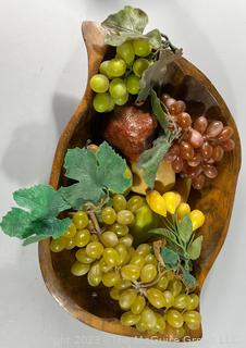 Wood Serving Bowl with Artificial Fruit