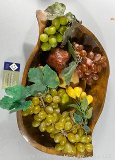 Wood Serving Bowl with Artificial Fruit