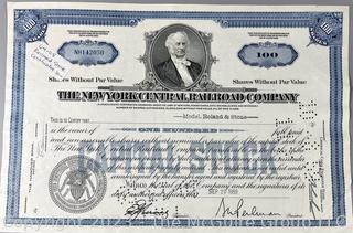 Incanabula: 3 Stock Certificates. The New York Central Railroad Company.