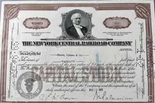 Incanabula: 3 Stock Certificates. The New York Central Railroad Company.