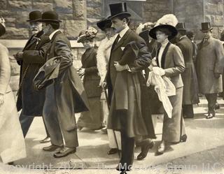 Large Format B&W Victorian Photo of Easter Churchgoers 