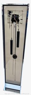 Post Modern Howard Miller Bronze Plexiglass and Chrome Weight Driven Floor Clock.  