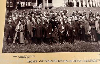 Fraternal Group in front of Mt. Vernon home of George Washington, circa late 19th century.  Luke C. Dillon Photographer. 
