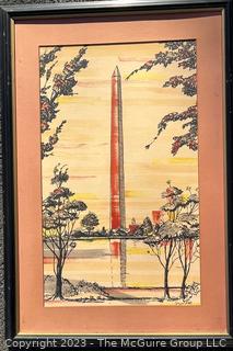 Framed without Glass Woodblock Print of the Washington Monument, DC.  23" x 32"