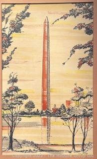 Framed without Glass Woodblock Print of the Washington Monument, DC.  23" x 32"