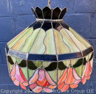 Stained Leaded Glass Pendant Light Chandelier with Flowers.  16" high