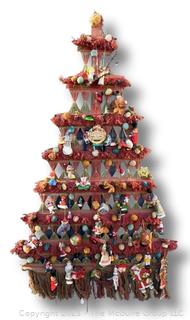 Macramé Christmas Tree Wall Hanging "Decorated" with Christmas Ornaments.  53" tall