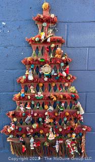 Macramé Christmas Tree Wall Hanging "Decorated" with Christmas Ornaments.  53" tall