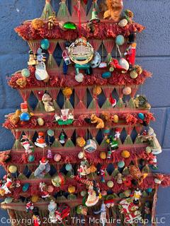 Macramé Christmas Tree Wall Hanging "Decorated" with Christmas Ornaments.  53" tall