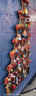 Macramé Christmas Tree Wall Hanging "Decorated" with Christmas Ornaments.  53" tall