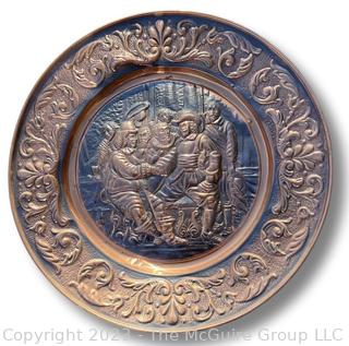 Round Copper Embossed Tray or Wall Hanging, Made in Holland.  24" diameter.