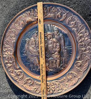 Round Copper Embossed Tray or Wall Hanging, Made in Holland.  24" diameter.