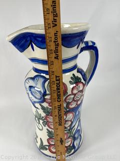 Tall Hand Painted Jug, Made in Spain.  18"T x 10" diameter including handle