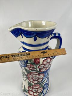 Tall Hand Painted Jug, Made in Spain.  18"T x 10" diameter including handle