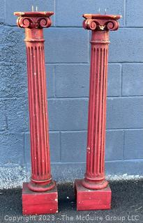 Pair of Two (2) Red Painted Architectural Salvage Columns.  41" tall.