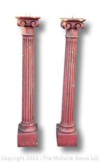 Pair of Two (2) Red Painted Architectural Salvage Columns.  41" tall.