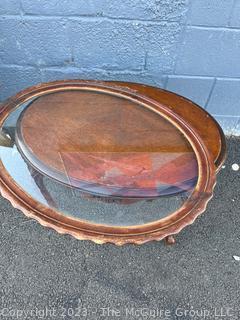 Small Mahogany Coffee or Side Table with Removeable Glass Bar Tray.  26"long, 20" wide and 20" tall.