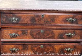 Antique Eastlake Marble Top Three Drawer Dresser.  19" x 30" x 43"