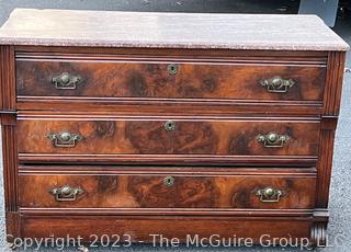 Antique Eastlake Marble Top Three Drawer Dresser.  19" x 30" x 43"